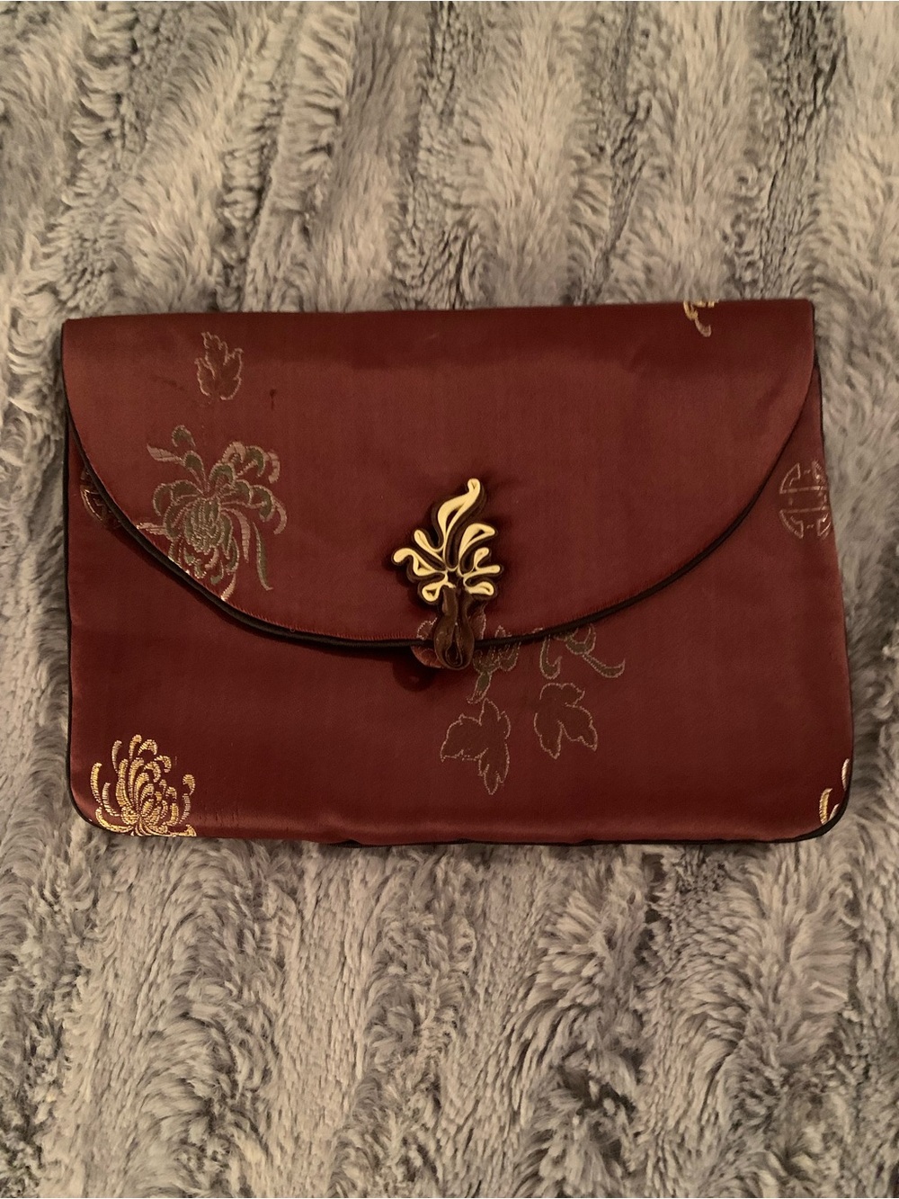 Elegant Brown Satin Envelope Clutch/ Handbag with Gold Accent, NWOT